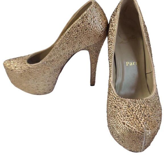 Authentic Christian Louboutin Gold Strass Daffodile Crystals Platform Heels 36/6 - Picture 4 of 14